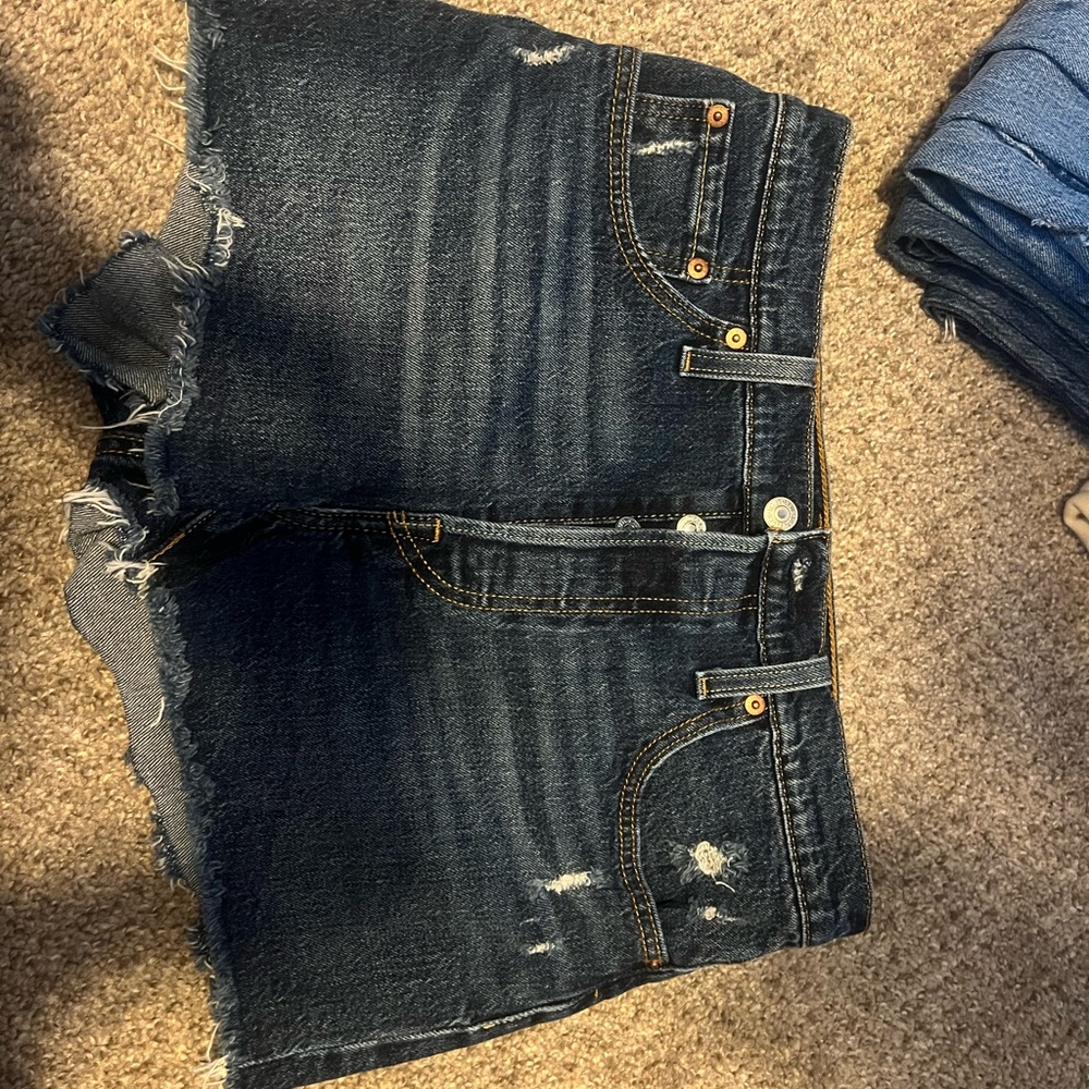 Levi Dark Blue Distressed Denim Shorts